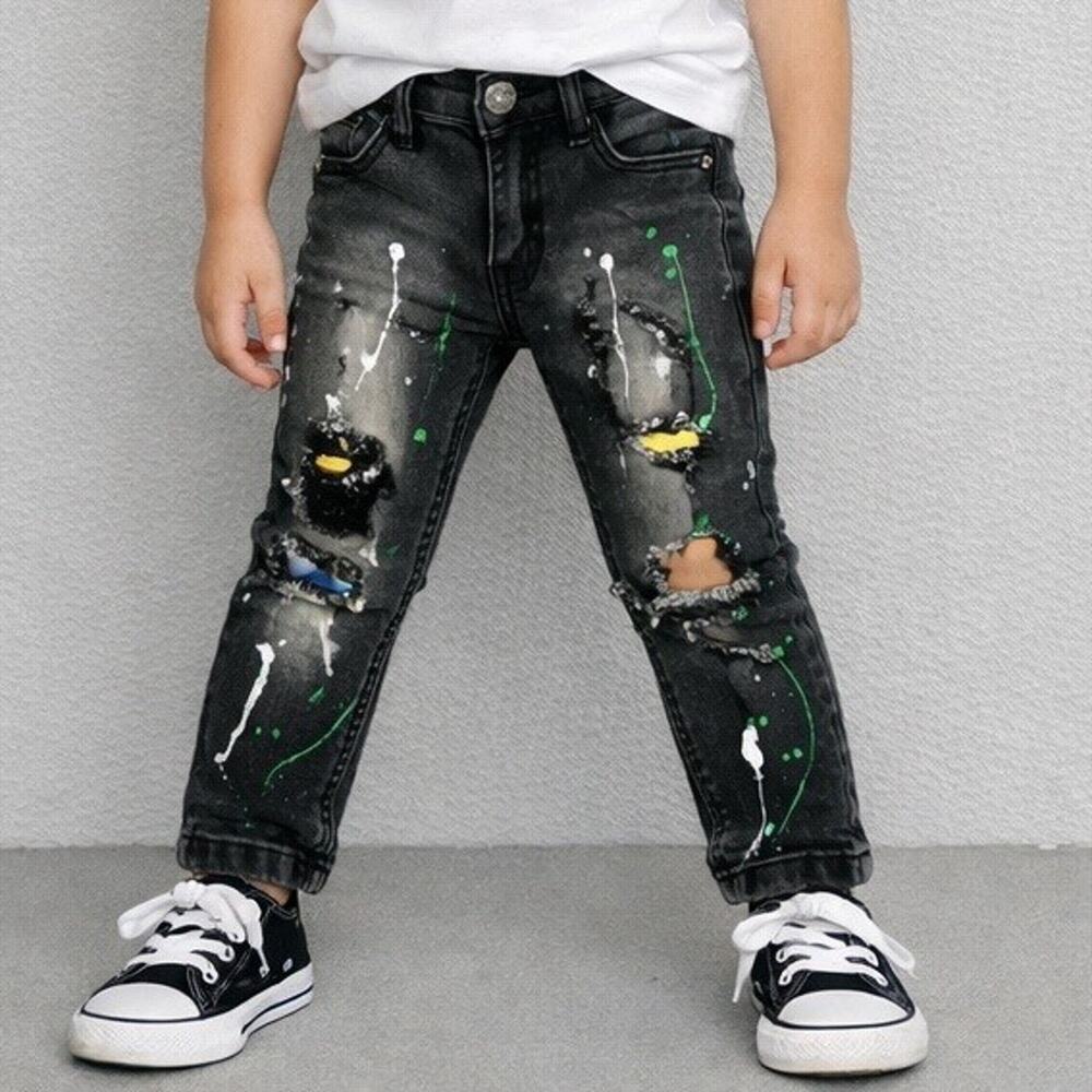 Waimea Paint Splatter Black Distressed Denim Skinny Fit Jeans Boys Size 5